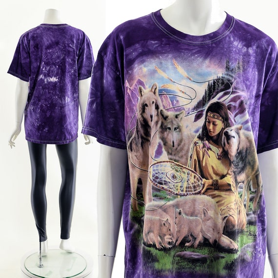 Rainbow Dreamcatcher Wolf Mother Tie Dye Tee - image 3