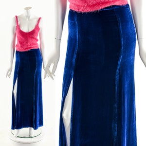 High Slit Blue Velvet Skirt