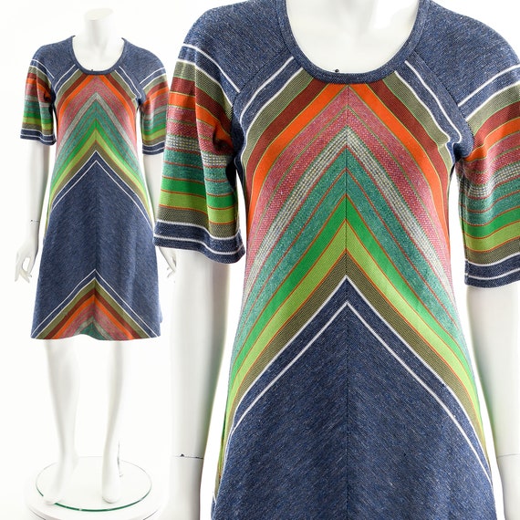 Rainbow Chevron Dress,Rainbow Denim Knit Dress,Mu… - image 2
