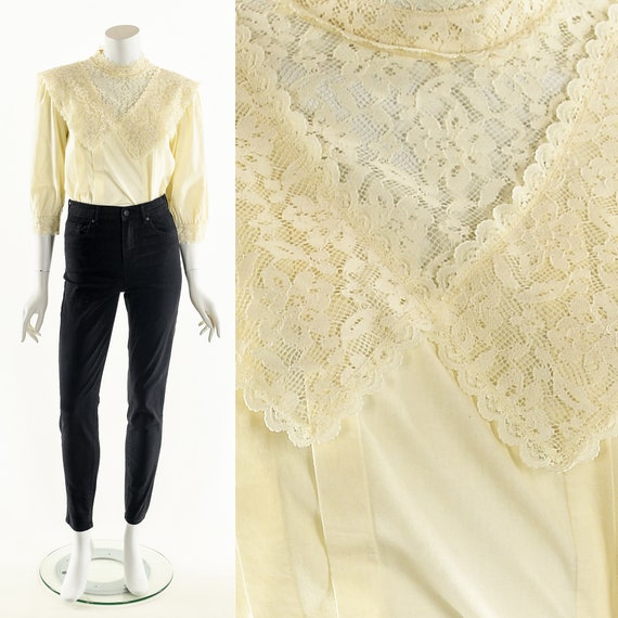 Vintage Victorian Blouse,High Neck Lace Top,Whims… - image 2