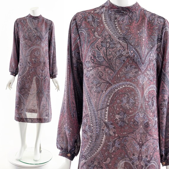 Victorian Purple Paisley Dress,Bow Tie Neck Dress… - image 2