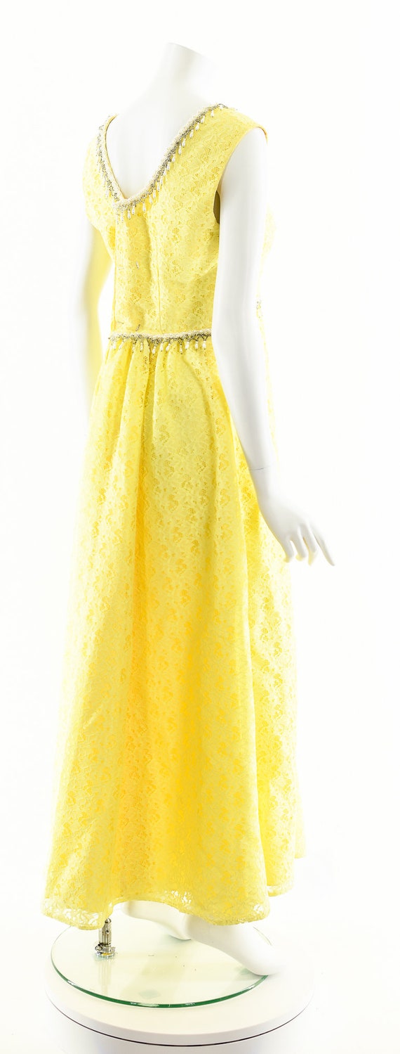 Lemon Yellow Maxi Dress,Yellow Lace 60s Dress,Lon… - image 6