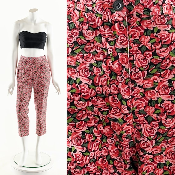 Rose Print Pants,50s Inspired Pants,Rose Print Cap