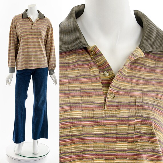Striped Knit Polo Sweater 70s 80s - Etsy