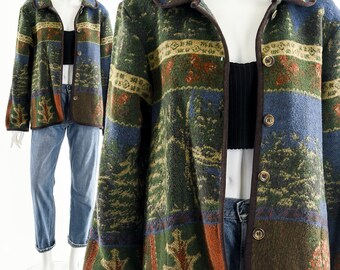 muted jacket, peacoat, vintage coat, 90s peacoat, woolen jacket, winter coat,landscape forest coat