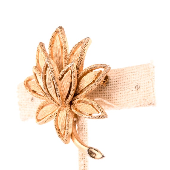 Gold Lotus Flower Brooch Pin - image 2