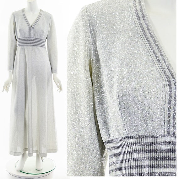 Silver Lurex Metallic Knit Maxi Dress