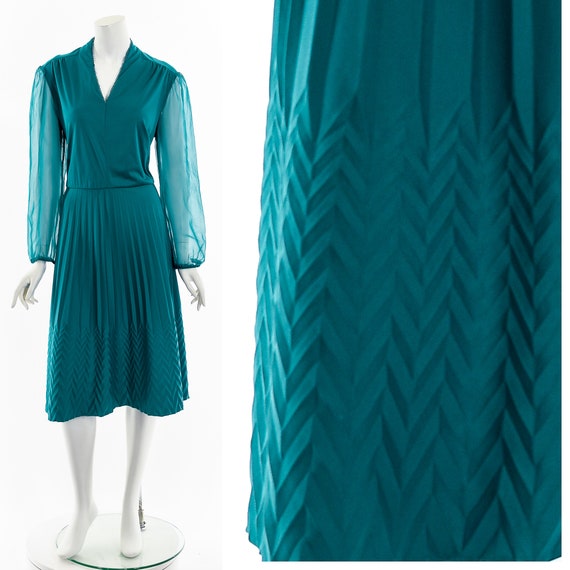 Emerald Green Knife Pleat Dress - image 3