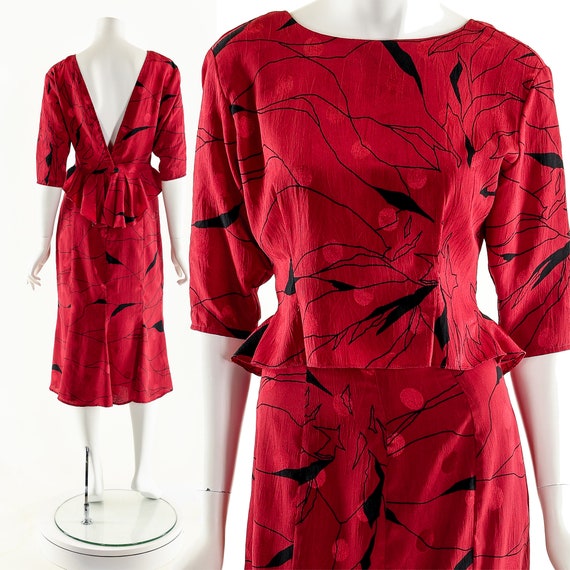 Red Peplum Dress,Vintage 50s Dress,50s Inpsired T… - image 1