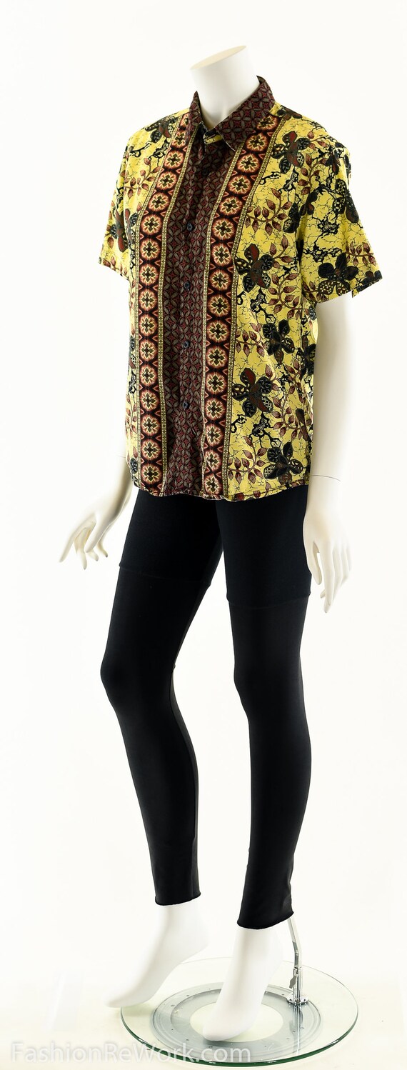 Batik Button Down Top, Floral Batik Top, Tile Pri… - image 7