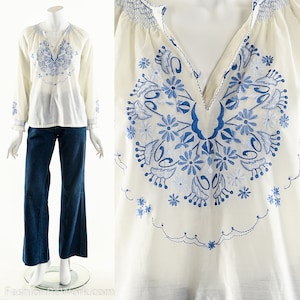 Embroidered Bohemian Peasant Blouse 70s
