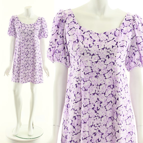 Purple Rose Baby Doll Dress,Sexy Puff Sleeve Dres… - image 2