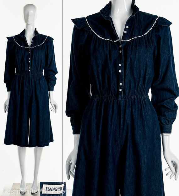 HANG Ten Jumpsuit / Denim Culotte Romper / 70's Ch