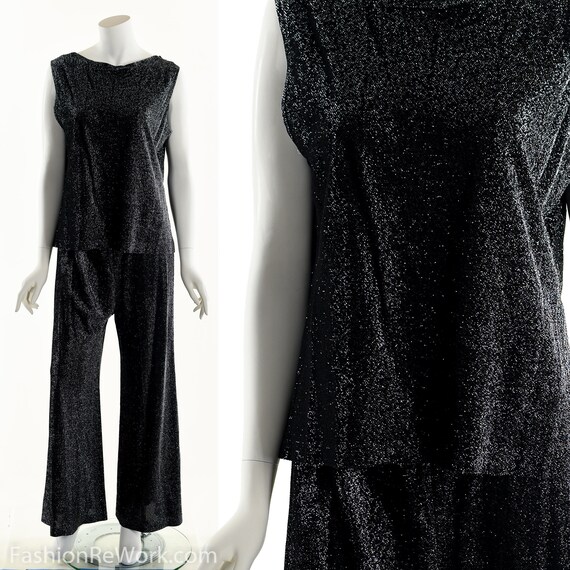 70's Lurex Palazzo Wide Leg Bell Bottoms, Lurex Tw