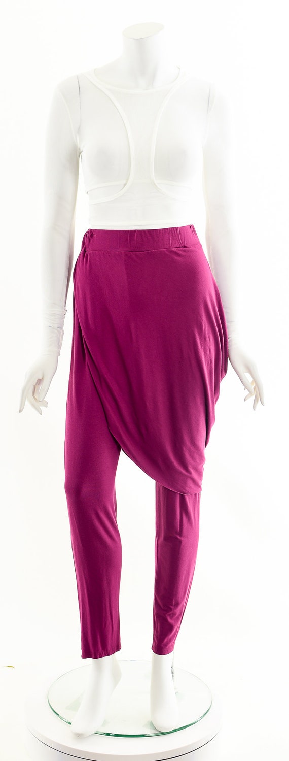 asymmetric harem pants,pink stretchy pants,stretc… - image 4