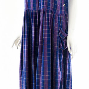 Rayon India Dress,Plaid Purple Midi Dress,Vintage Indian Dress,Checkered Square Pinafore Dress,Vintage Soft Rayon Dress,Apron Dress,Preppy image 10