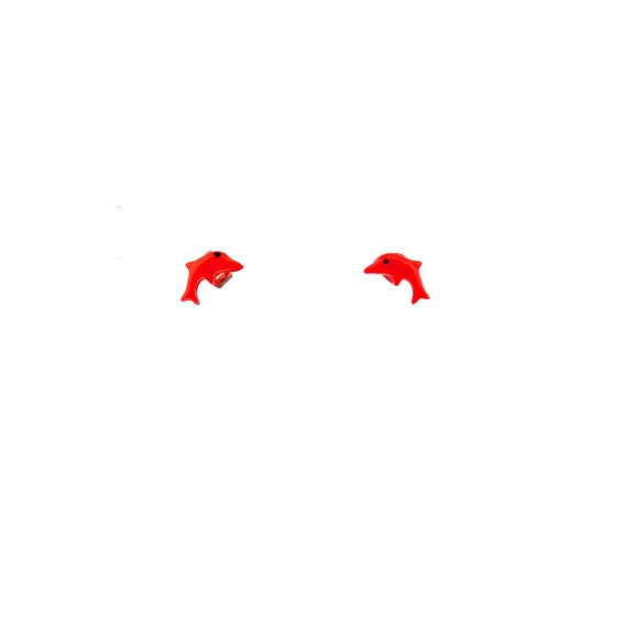 Red Dolphin Earring Studs