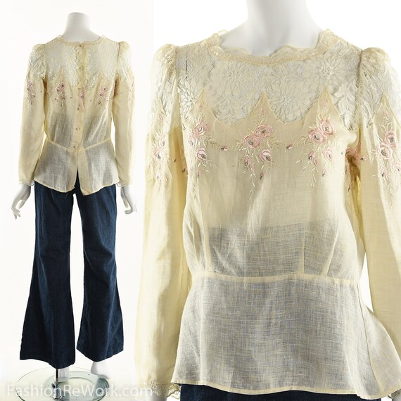 Vintage Victorian Linen and Lace Blouse, Vintage E