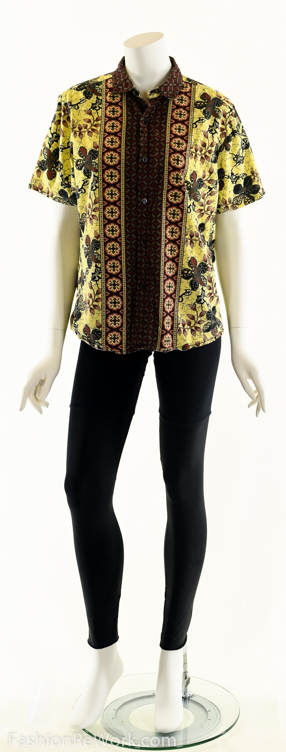 Batik Button Down Top, Floral Batik Top, Tile Pri… - image 2