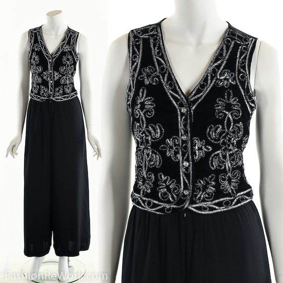 90's Black Jumpsuit, Bohemian Jumpsuit, Black Boho