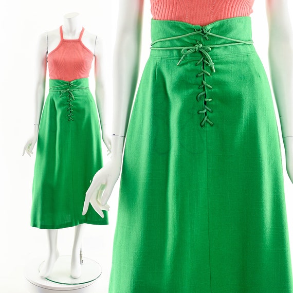 Green Corset Skirt,Lace Up Linen Skirt,High Waist… - image 1