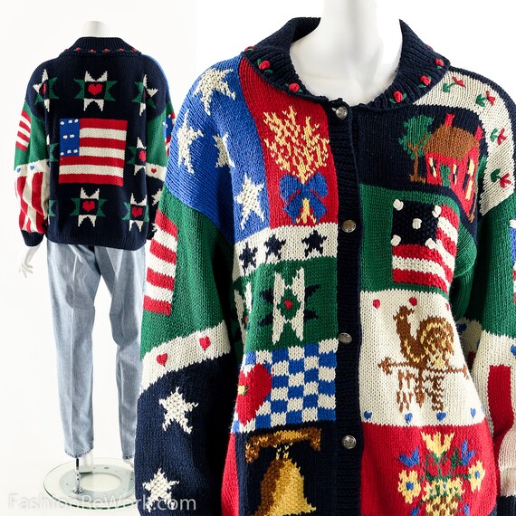Patriotic Sweater Cardigan, Tacky Teacher Sweater,