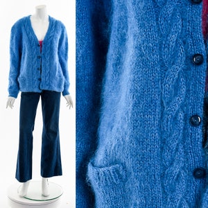Blue Mohair Knit Cardigan Sweater