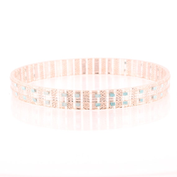 Silver + Turquoise Clear Lucite Bangle Bracelet - image 8