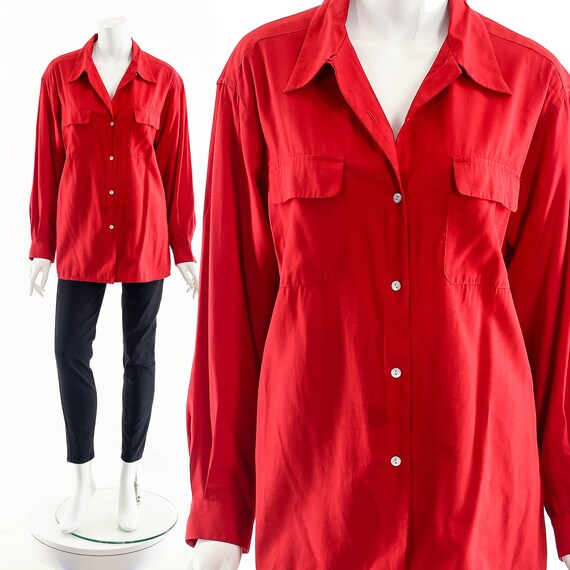 Red Button Down Blouse - image 2