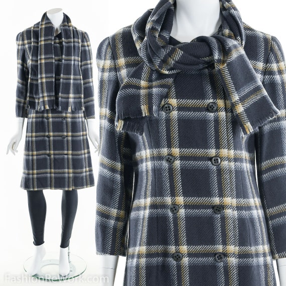 80s Plaid Wool Coat Double Breasted Coat TaraLynEvansStudio
