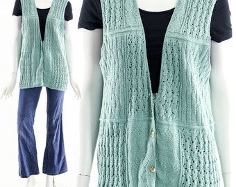 Sea Green Crochet Knit Cardigan Vest