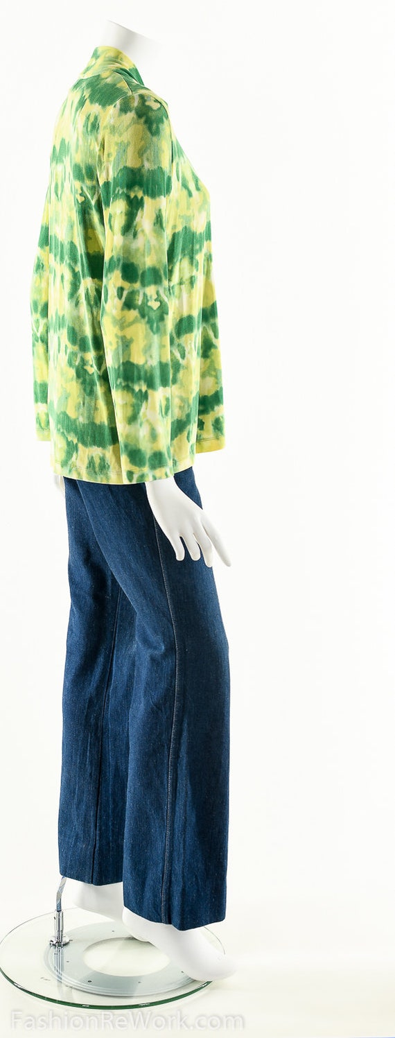 Watercolor Green Cardigan, 90s Slinky Tie Dye Car… - image 4