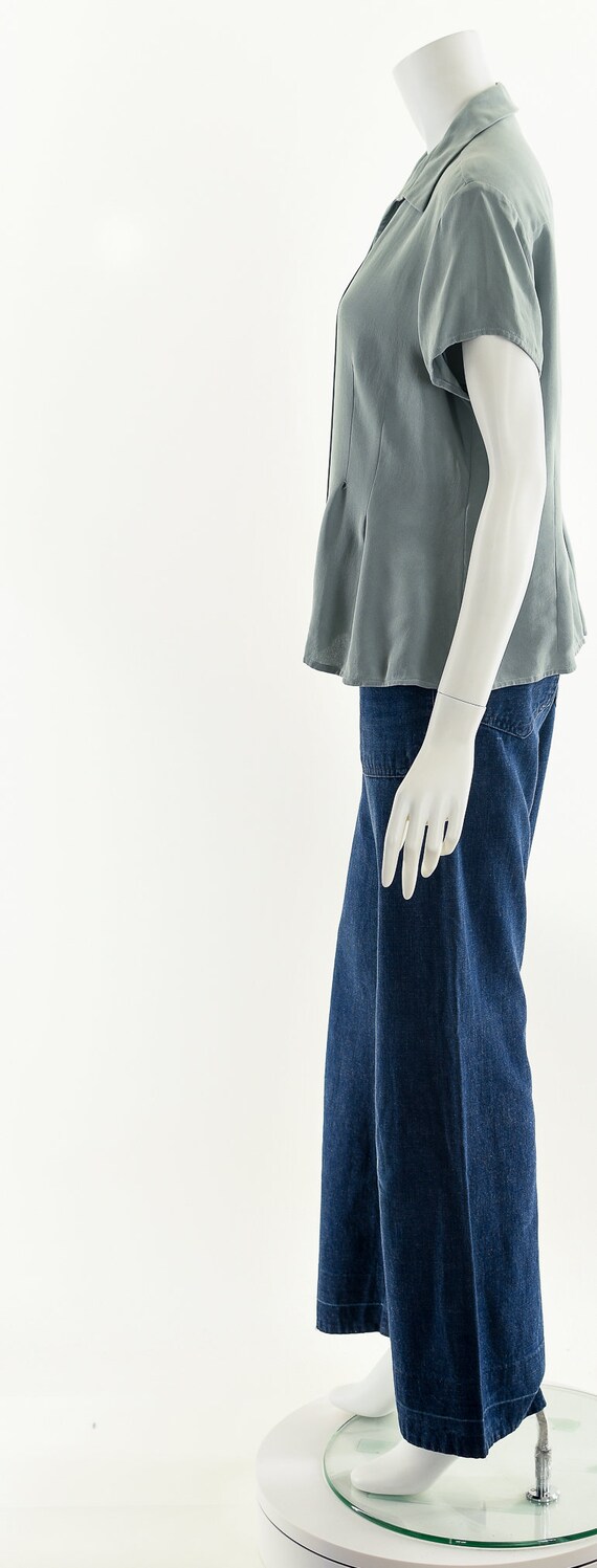 sage green silk bowler shirt, pleated tuxedo insp… - image 9