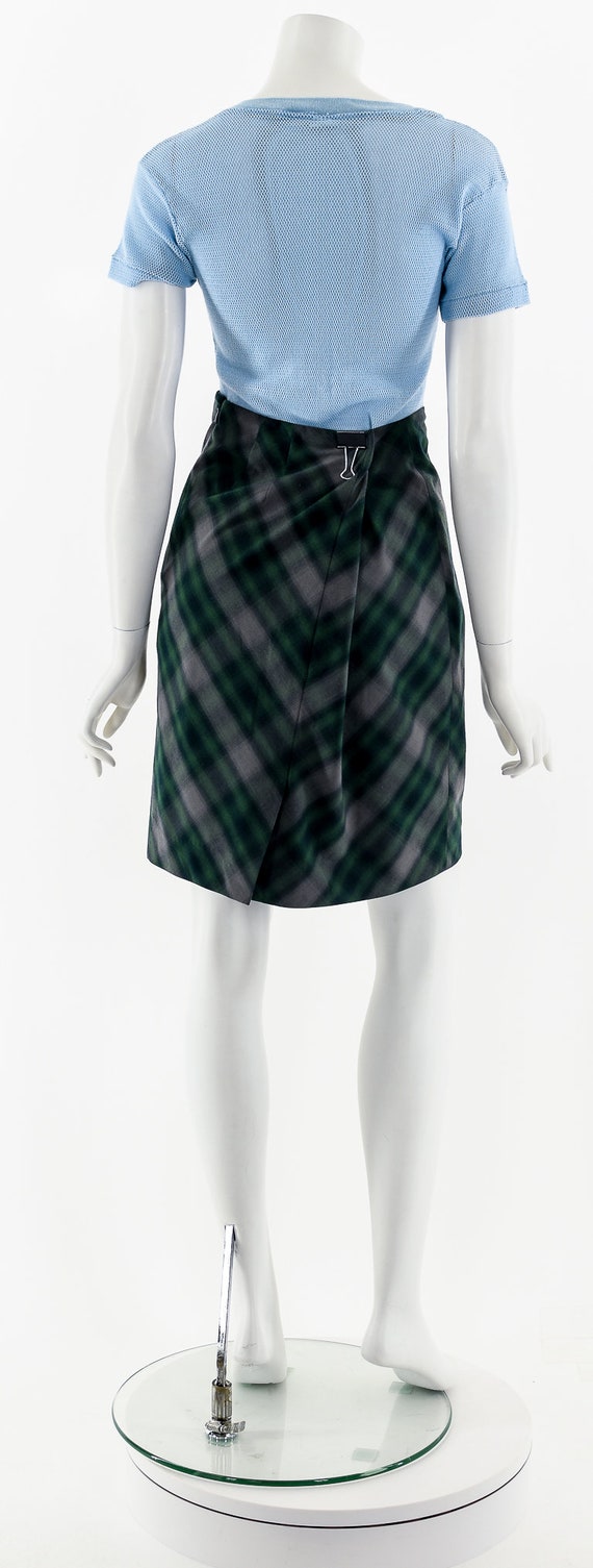 Y2K Late 90s Green Tartan Mini Skirt - image 7