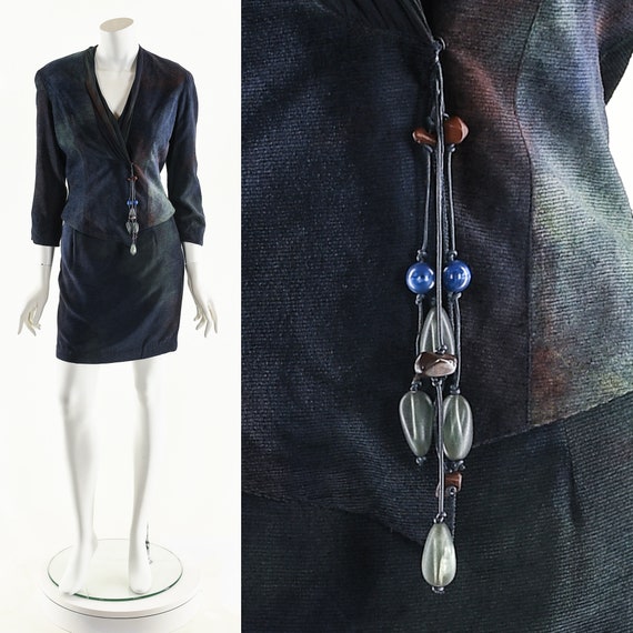 Dark Tie Dye Dress Set,90s Boho Dress Suit,Vintag… - image 2