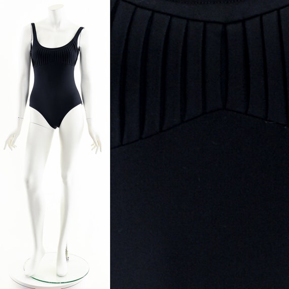 Black Ruched Body Suit, 90s Vintage Leotard - image 3