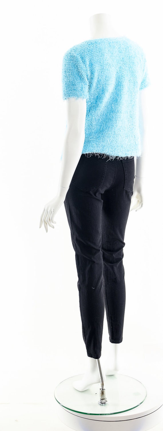 Aqua Blue Shag Knit Top,Y2K Fuzzy Blouse,Y2K Stre… - image 8