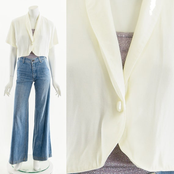90s White Crop Top Coverup Cardigan - image 1