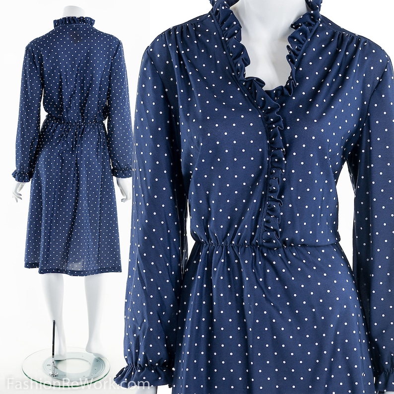 Polka Dot Dress Navy Blue Dress Blue Polka Dot Dress Frill Etsy