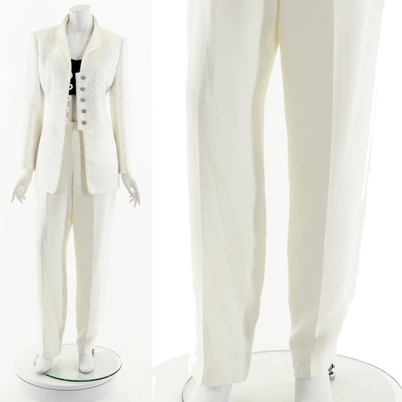 White Embossed Pants Suit Set - image 1