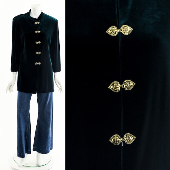 Dark Green Velvet Duster Jacket 90s