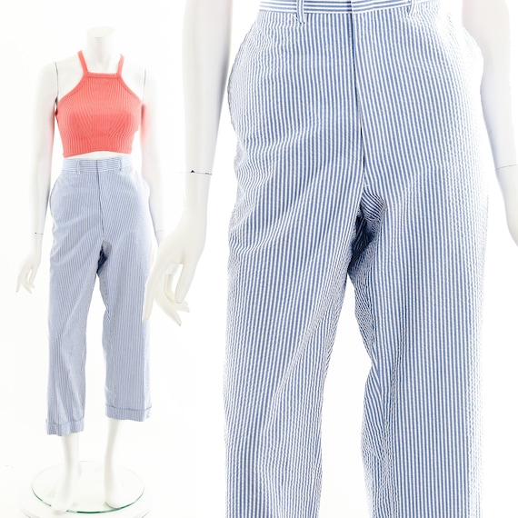 Blue Striped Pants,High Waisted Pants,Brooks Brot… - image 1