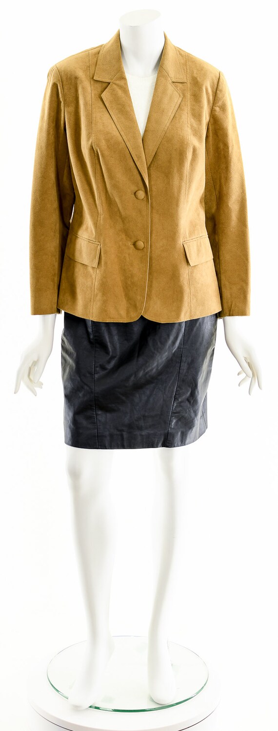 Tan Suede Power-Suit Blazer Jacket - image 4