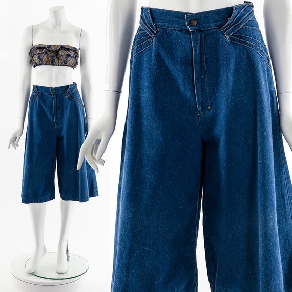 Denim Hippie Palazzo Pants Culottes 70s - image 2
