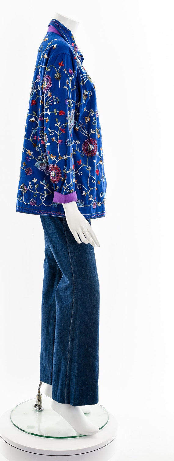 Blue Beaded Butterfly Embroidered Chore Coat - image 5