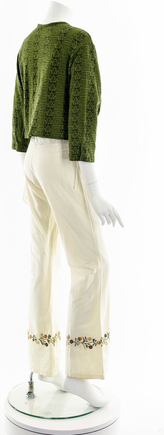 Green Woven Open Cropped Cardigan - image 6