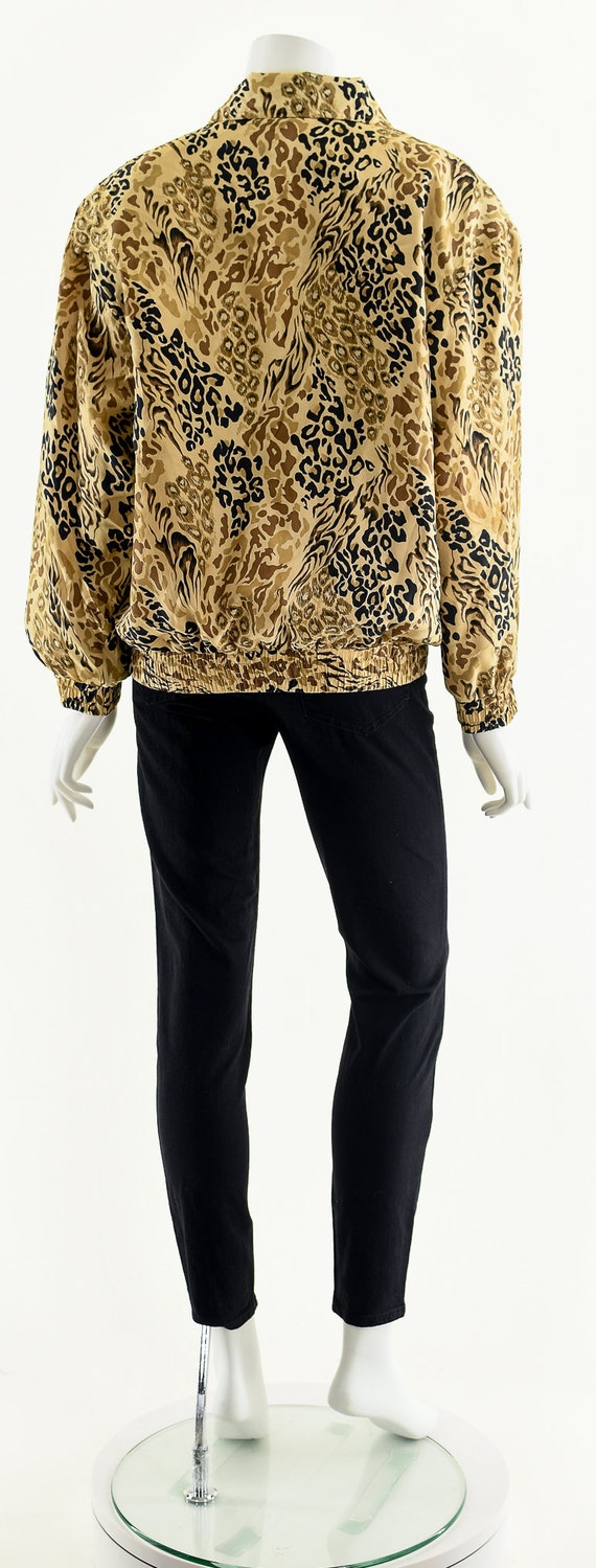 leopard cheetah print silk bomber jacket, 90s bom… - image 7