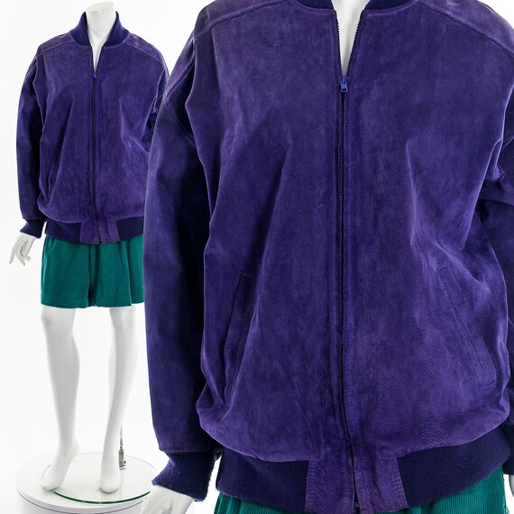 Purple Leather Bomber Jacket - image 1