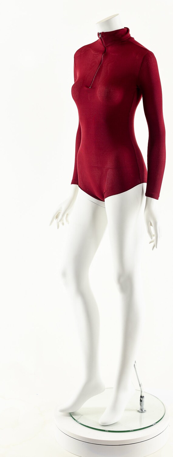 70's Dark Red Bodysuit,Long Sleeve Collared Bodys… - image 9