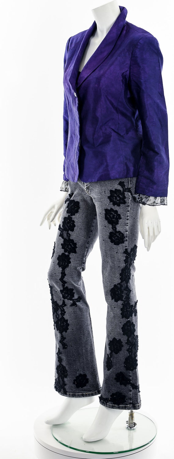 Purple Silk Leopard Frill Blazer - image 10